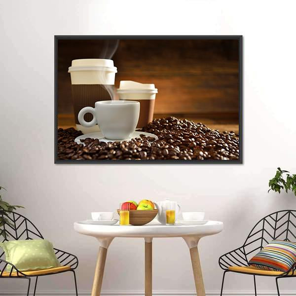 Cups Of Coffee Canvas Wall Art-1 Piece-Floating Frame-24" x 16"-Tiaracle