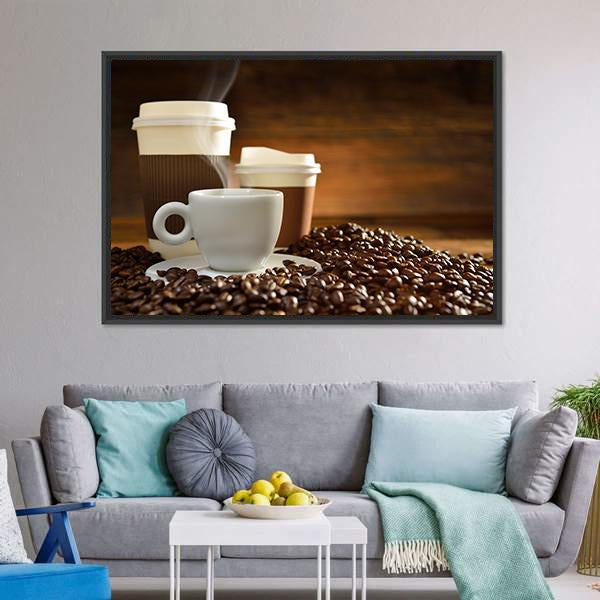 Cups Of Coffee Canvas Wall Art-3 Horizontal-Gallery Wrap-25" x 16"-Tiaracle