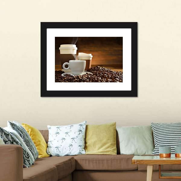 Cups Of Coffee Canvas Wall Art-1 Piece-Framed Print-20" x 16"-Tiaracle