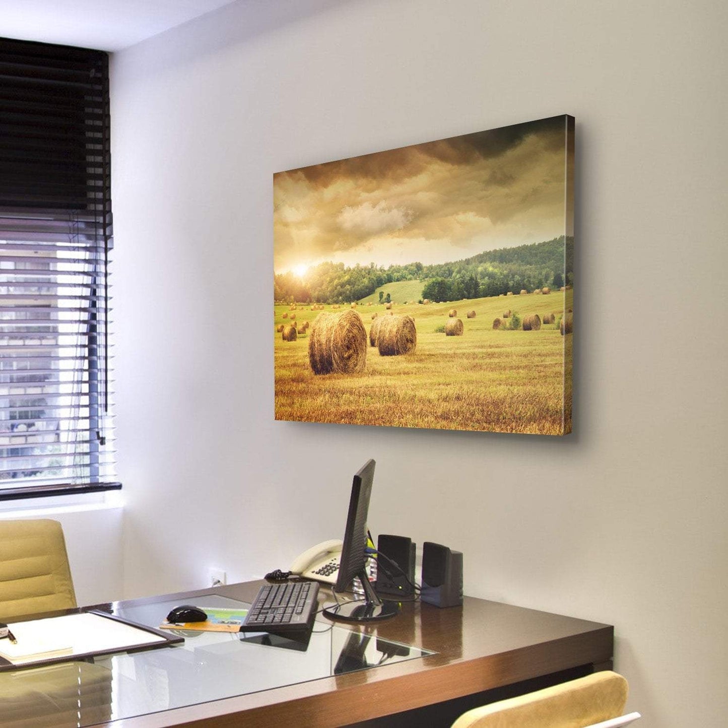 Cut Bales Of Hay Canvas Wall Art-3 Horizontal-Gallery Wrap-25" x 16"-Tiaracle