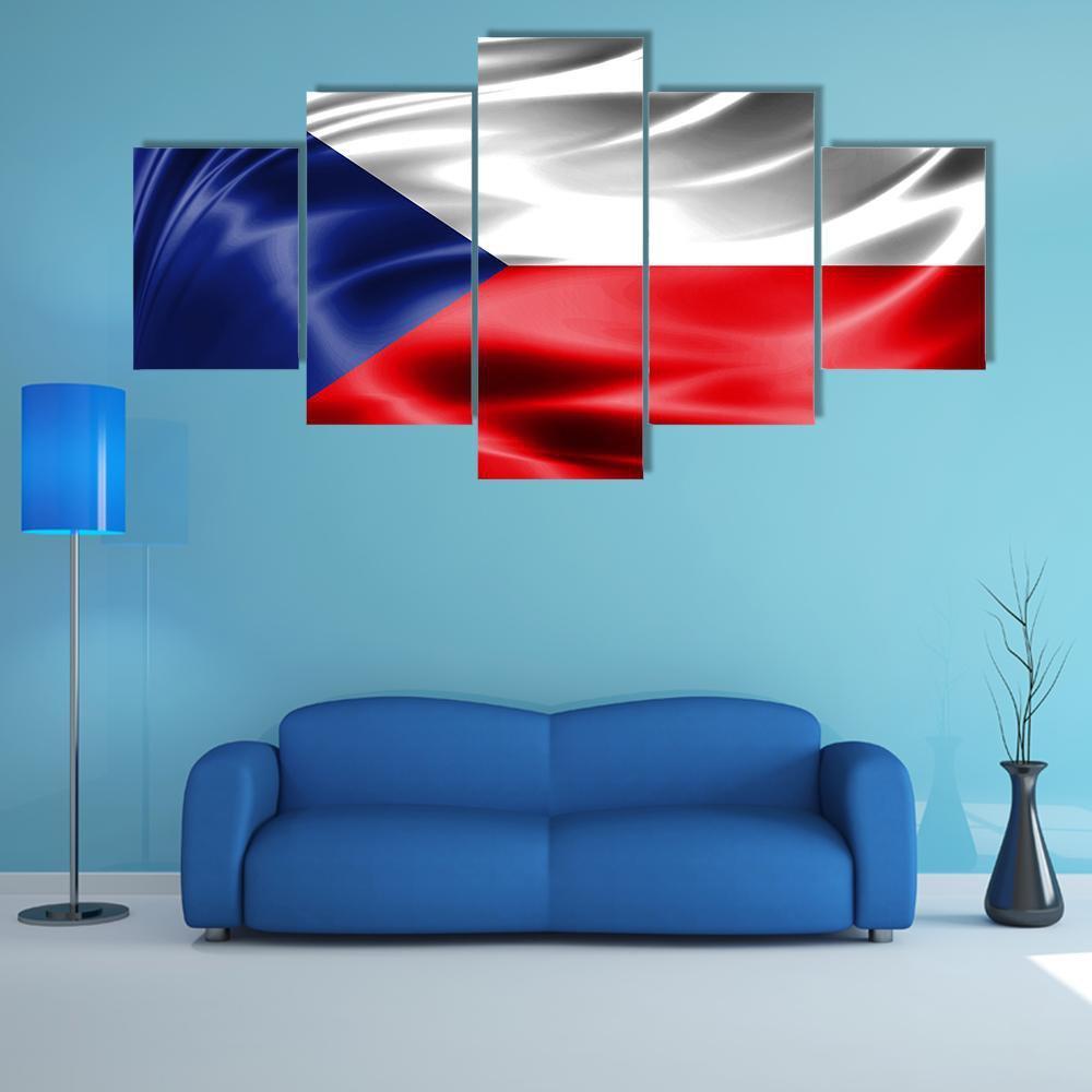 Czech Republic Flag Canvas Wall Art-5 Star-Gallery Wrap-62" x 32"-Tiaracle