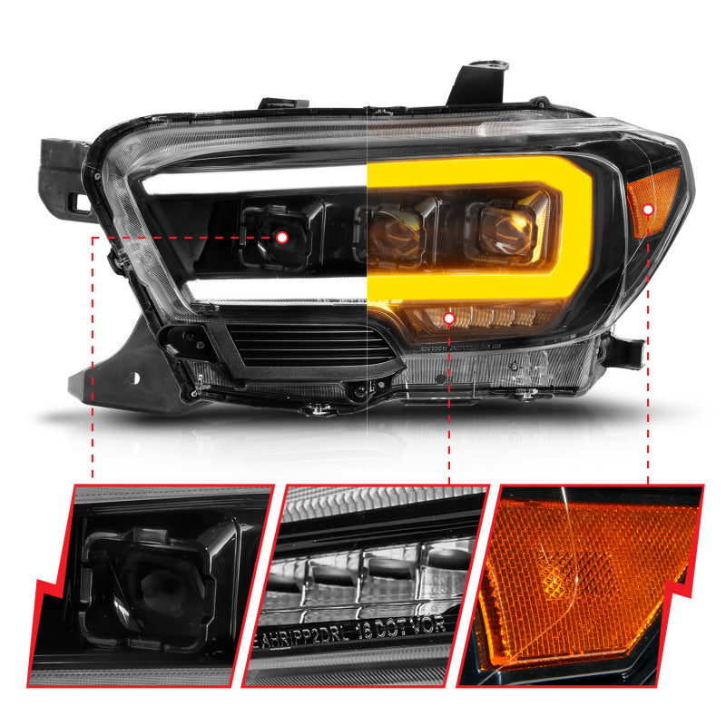 ANZO 16+ Toyota Tacoma LED Projector Headlights w/ Light Bar Sequential Black Housing w/Initiation (anz111563)