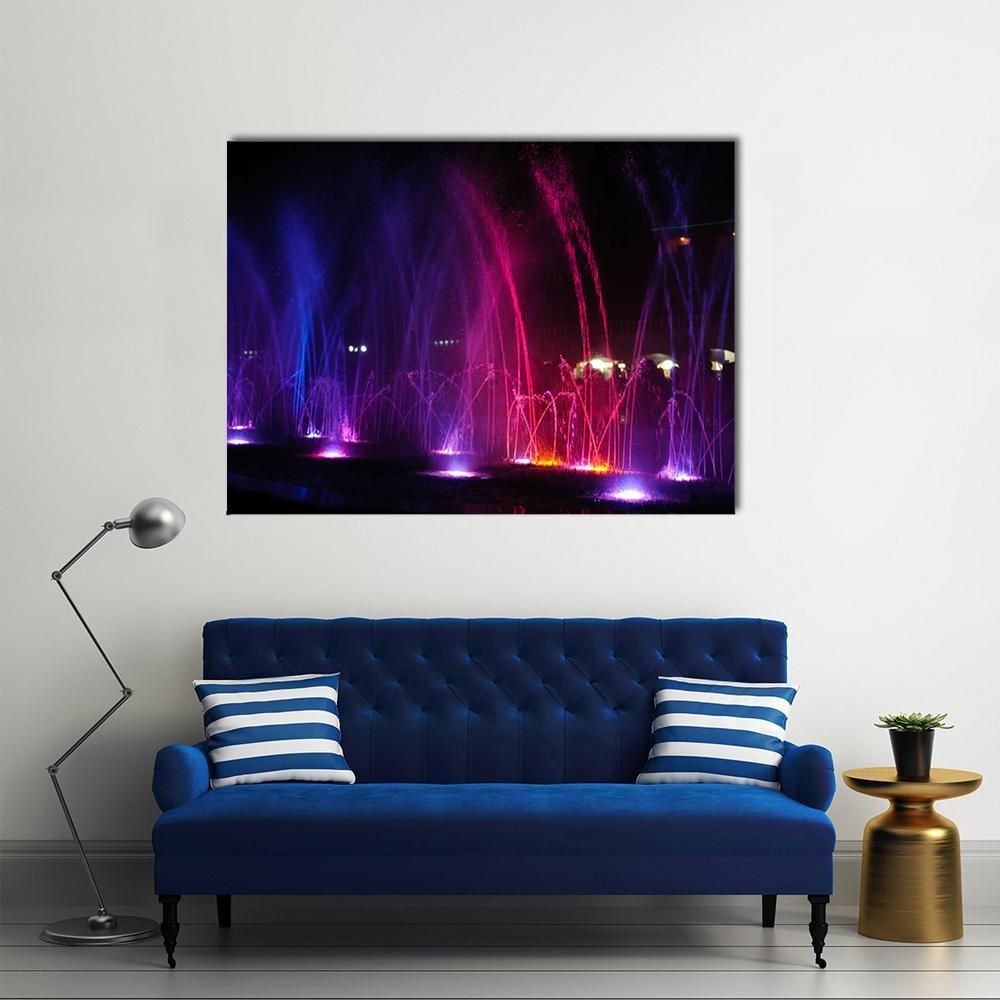 Dancing Fountains At Night Canvas Wall Art-1 Piece-Gallery Wrap-48" x 32"-Tiaracle