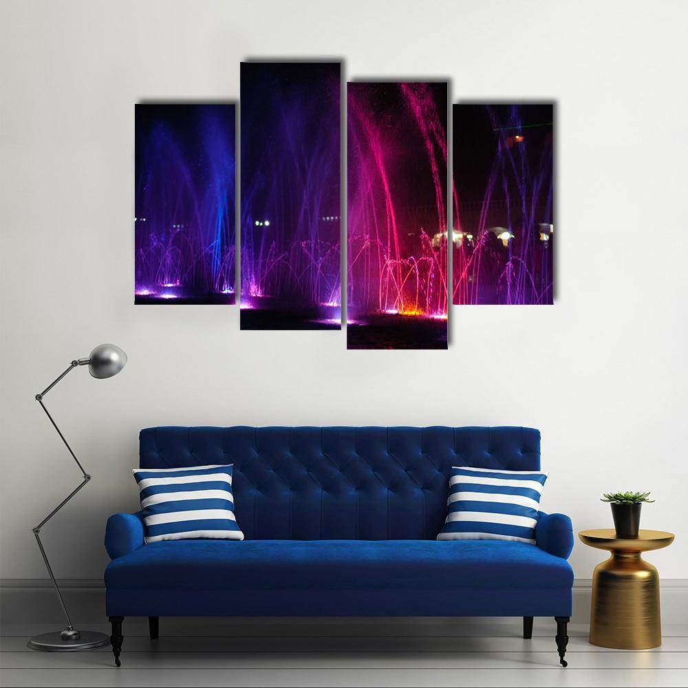 Dancing Fountains At Night Canvas Wall Art-4 Pop-Gallery Wrap-50" x 32"-Tiaracle