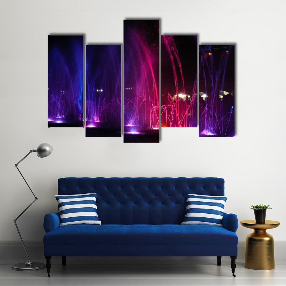 Dancing Fountains At Night Canvas Wall Art-5 Pop-Gallery Wrap-47" x 32"-Tiaracle