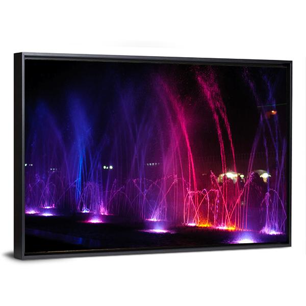 Dancing Fountains At Night Canvas Wall Art-3 Horizontal-Gallery Wrap-25" x 16"-Tiaracle