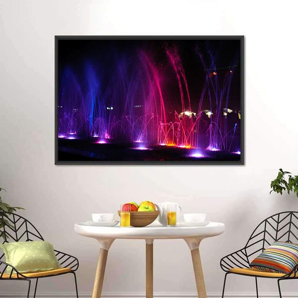 Dancing Fountains At Night Canvas Wall Art-1 Piece-Floating Frame-24" x 16"-Tiaracle