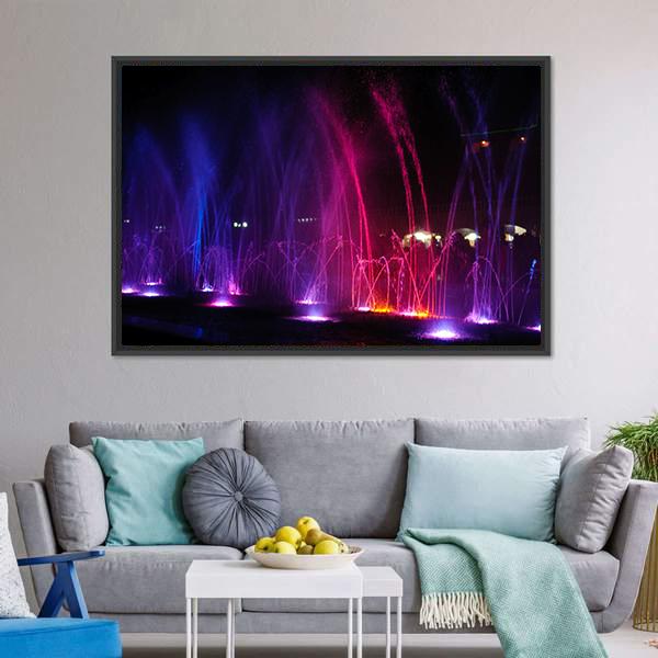 Dancing Fountains At Night Canvas Wall Art-3 Horizontal-Gallery Wrap-25" x 16"-Tiaracle