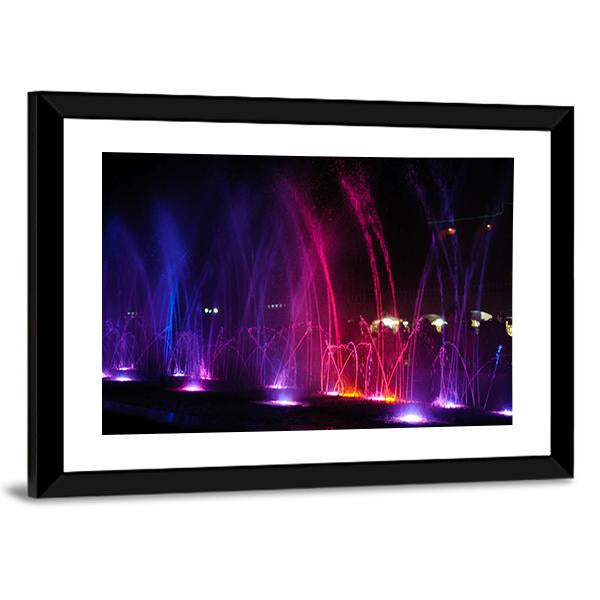 Dancing Fountains At Night Canvas Wall Art-3 Horizontal-Gallery Wrap-25" x 16"-Tiaracle