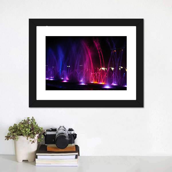 Dancing Fountains At Night Canvas Wall Art-3 Horizontal-Gallery Wrap-25" x 16"-Tiaracle