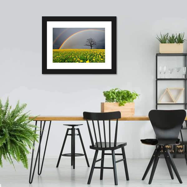 Dandelion Field With Rainbow Canvas Wall Art-3 Horizontal-Gallery Wrap-25" x 16"-Tiaracle