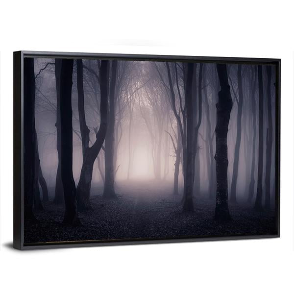 Dark Foggy Forest Path Canvas Wall Art-3 Horizontal-Gallery Wrap-25" x 16"-Tiaracle