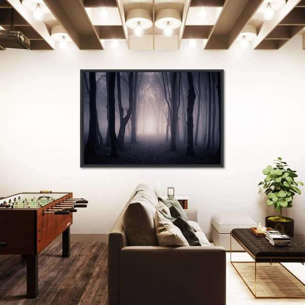 Dark Foggy Forest Path Canvas Wall Art-3 Horizontal-Gallery Wrap-25" x 16"-Tiaracle