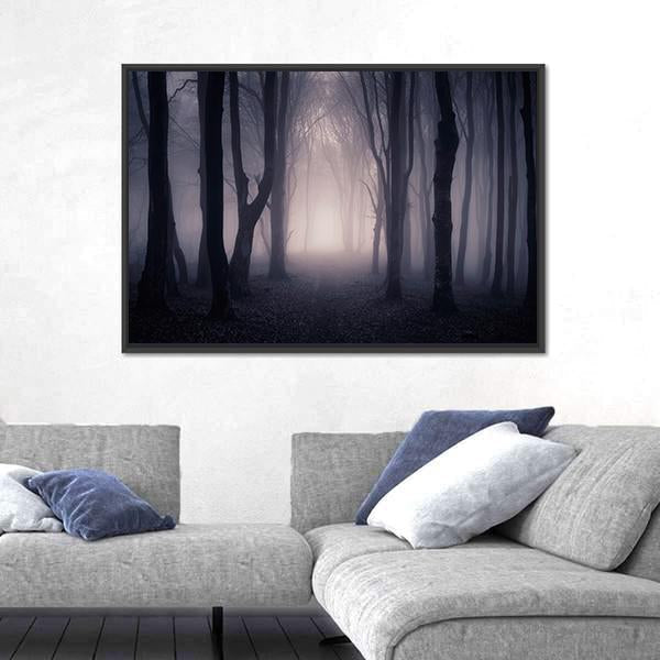 Dark Foggy Forest Path Canvas Wall Art-3 Horizontal-Gallery Wrap-25" x 16"-Tiaracle