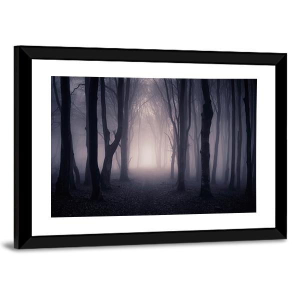 Dark Foggy Forest Path Canvas Wall Art-3 Horizontal-Gallery Wrap-25" x 16"-Tiaracle