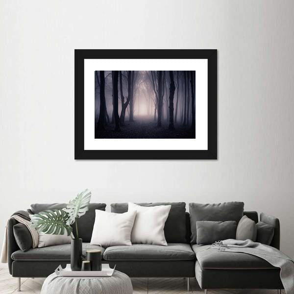 Dark Foggy Forest Path Canvas Wall Art-3 Horizontal-Gallery Wrap-25" x 16"-Tiaracle