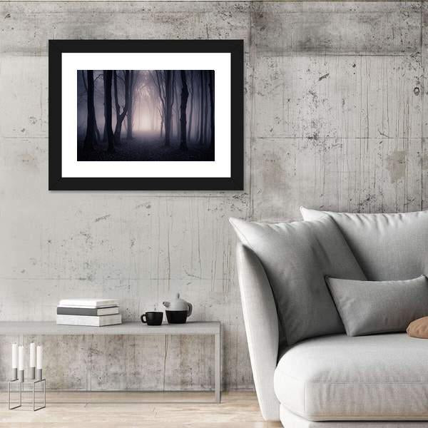 Dark Foggy Forest Path Canvas Wall Art-3 Horizontal-Gallery Wrap-25" x 16"-Tiaracle