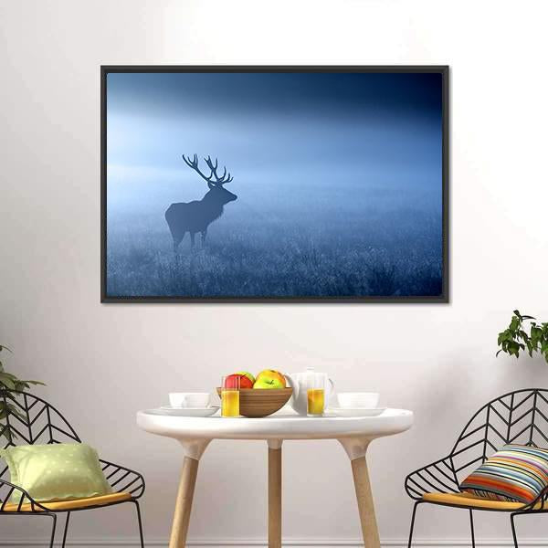 Deer In Fog Canvas Wall Art-1 Piece-Floating Frame-24" x 16"-Tiaracle