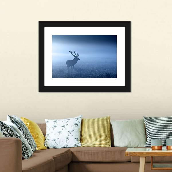 Deer In Fog Canvas Wall Art-1 Piece-Framed Print-20" x 16"-Tiaracle