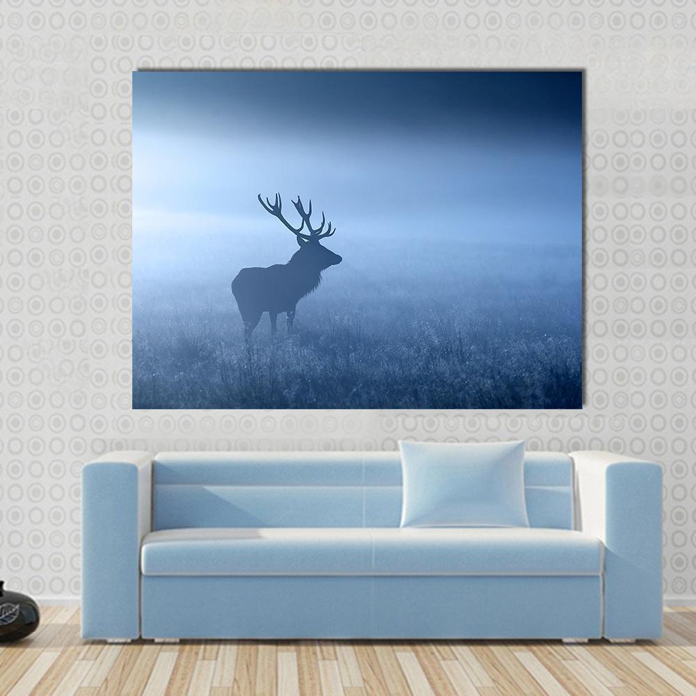 Deer In Fog Canvas Wall Art-1 Piece-Gallery Wrap-48" x 32"-Tiaracle