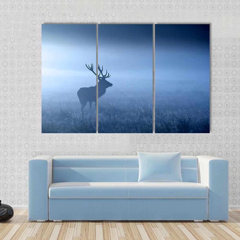 Deer In Fog Canvas Wall Art-3 Horizontal-Gallery Wrap-37" x 24"-Tiaracle