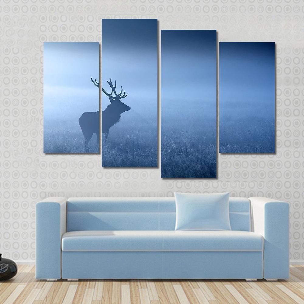 Deer In Fog Canvas Wall Art-4 Pop-Gallery Wrap-50" x 32"-Tiaracle