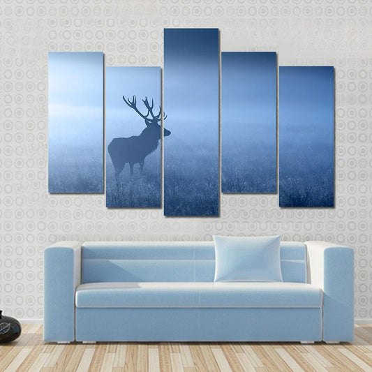 Deer In Fog Canvas Wall Art-5 Pop-Gallery Wrap-47" x 32"-Tiaracle