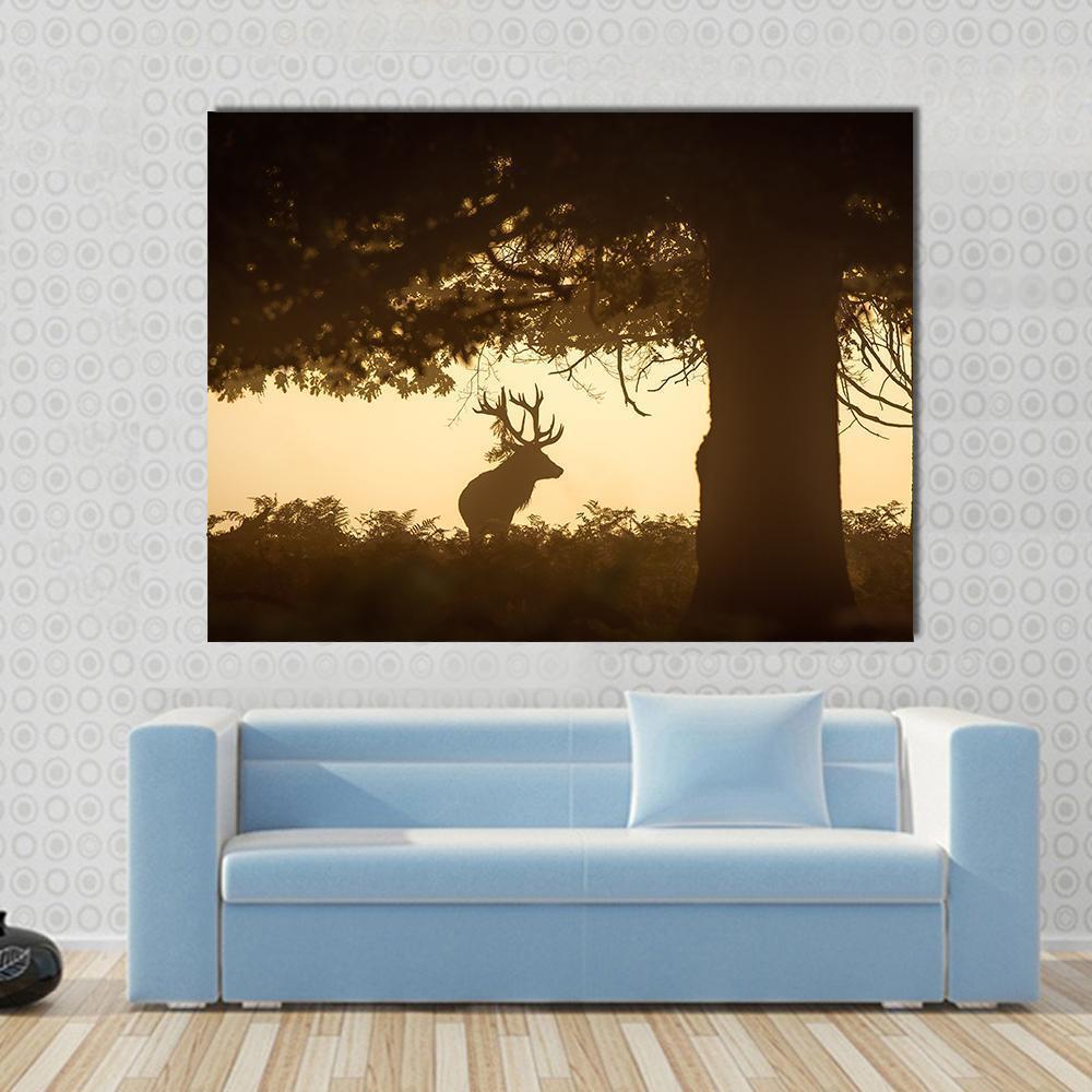 Deer Stag Silhouette Canvas Wall Art-1 Piece-Gallery Wrap-48" x 32"-Tiaracle
