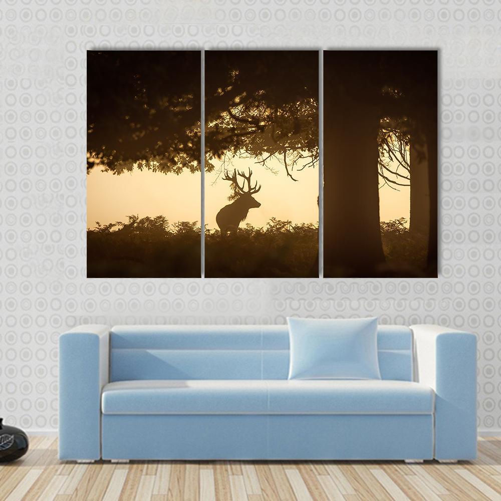 Deer Stag Silhouette Canvas Wall Art-3 Horizontal-Gallery Wrap-37" x 24"-Tiaracle