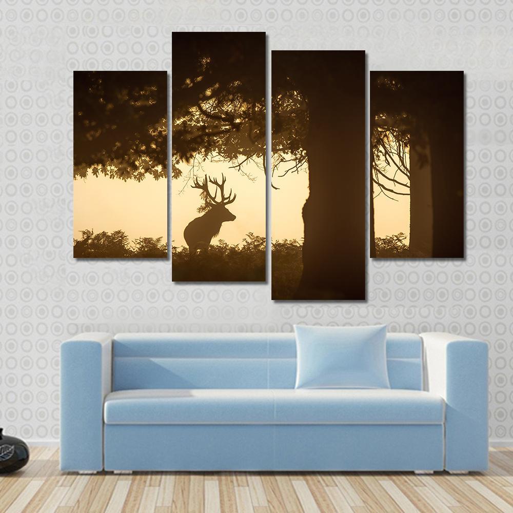 Deer Stag Silhouette Canvas Wall Art-4 Pop-Gallery Wrap-50" x 32"-Tiaracle