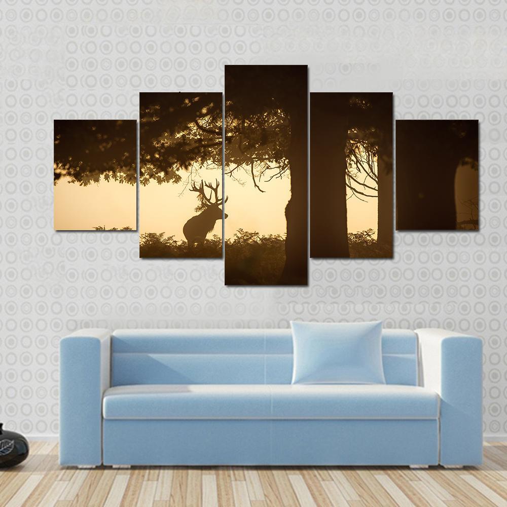 Deer Stag Silhouette Canvas Wall Art-5 Star-Gallery Wrap-62" x 32"-Tiaracle