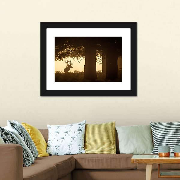 Deer Stag Silhouette Canvas Wall Art-1 Piece-Framed Print-20" x 16"-Tiaracle