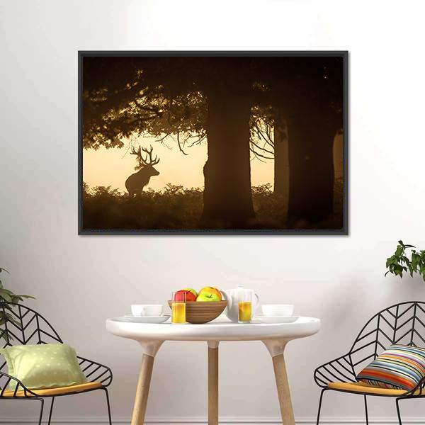 Deer Stag Silhouette Canvas Wall Art-1 Piece-Floating Frame-24" x 16"-Tiaracle