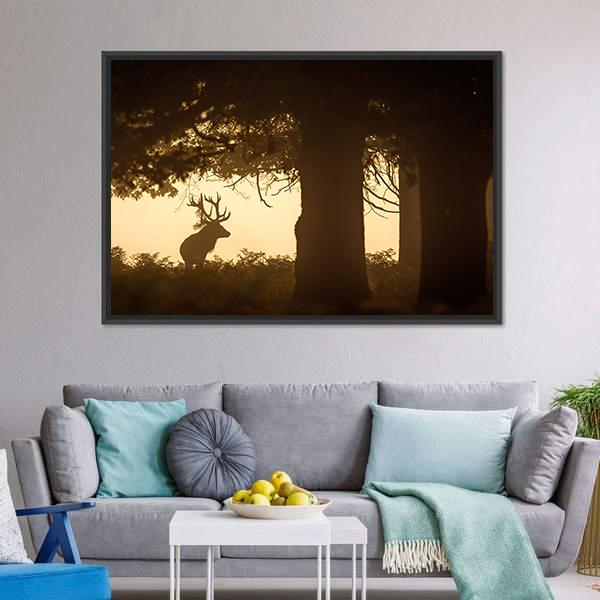 Deer Stag Silhouette Canvas Wall Art-3 Horizontal-Gallery Wrap-25" x 16"-Tiaracle