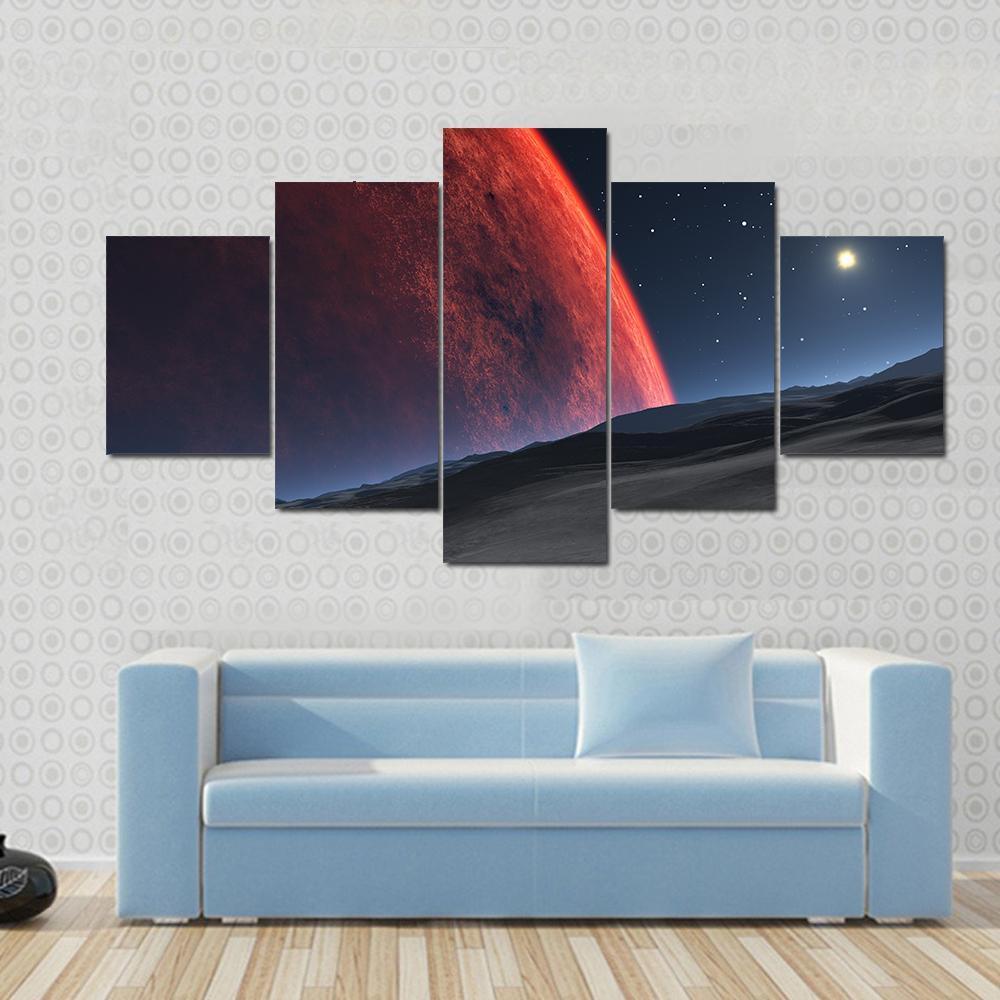 Deimos With Red Planet Canvas Wall Art-5 Star-Gallery Wrap-62" x 32"-Tiaracle