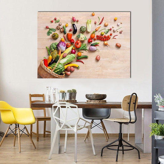 Different Fruits & Vegetables Canvas Wall Art-1 Piece-Gallery Wrap-48" x 32"-Tiaracle