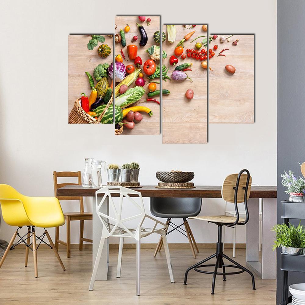 Different Fruits & Vegetables Canvas Wall Art-4 Pop-Gallery Wrap-50" x 32"-Tiaracle