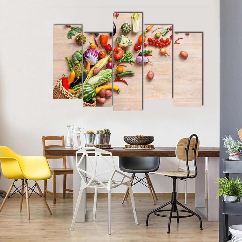 Different Fruits & Vegetables Canvas Wall Art-5 Pop-Gallery Wrap-47" x 32"-Tiaracle