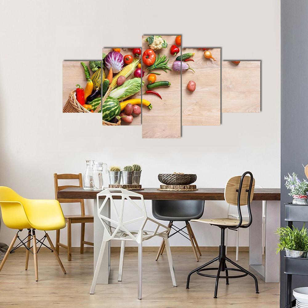 Different Fruits & Vegetables Canvas Wall Art-5 Star-Gallery Wrap-62" x 32"-Tiaracle