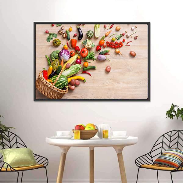 Different Fruits & Vegetables Canvas Wall Art-1 Piece-Floating Frame-24" x 16"-Tiaracle