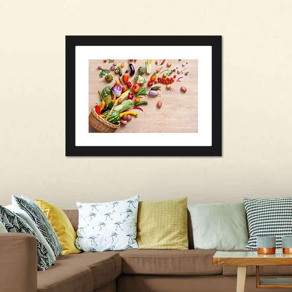 Different Fruits & Vegetables Canvas Wall Art-1 Piece-Framed Print-20" x 16"-Tiaracle