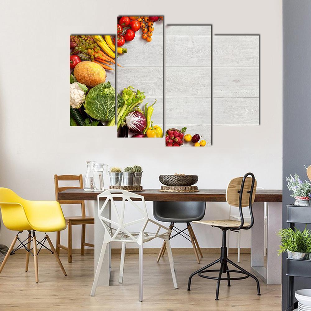 Different Vegetables And Fruits Canvas Wall Art-4 Pop-Gallery Wrap-50" x 32"-Tiaracle