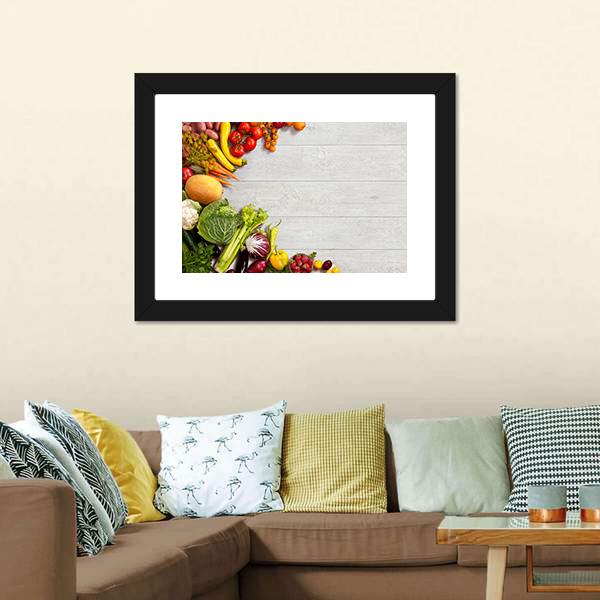 Different Vegetables And Fruits Canvas Wall Art-1 Piece-Framed Print-20" x 16"-Tiaracle