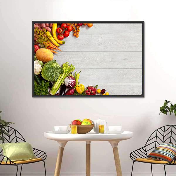 Different Vegetables And Fruits Canvas Wall Art-1 Piece-Floating Frame-24" x 16"-Tiaracle