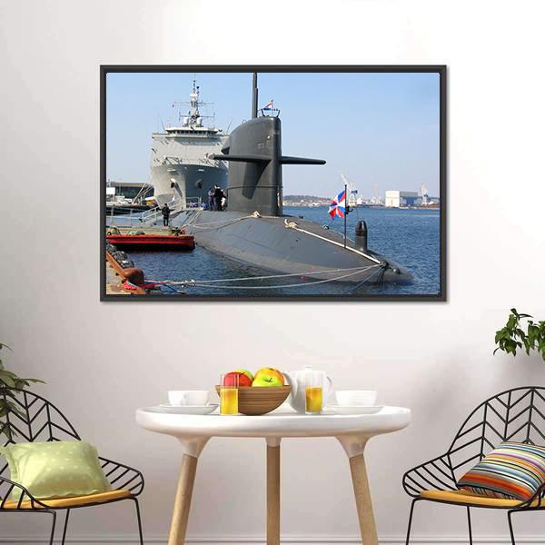 Docked Submarine Canvas Wall Art-1 Piece-Floating Frame-24" x 16"-Tiaracle