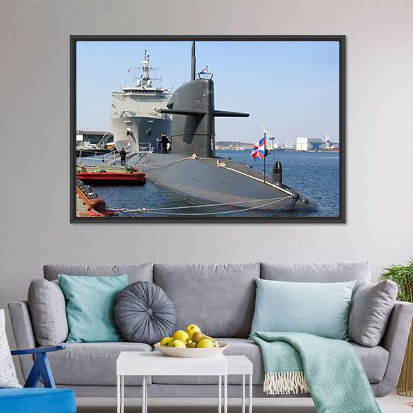 Docked Submarine Canvas Wall Art-3 Horizontal-Gallery Wrap-25" x 16"-Tiaracle