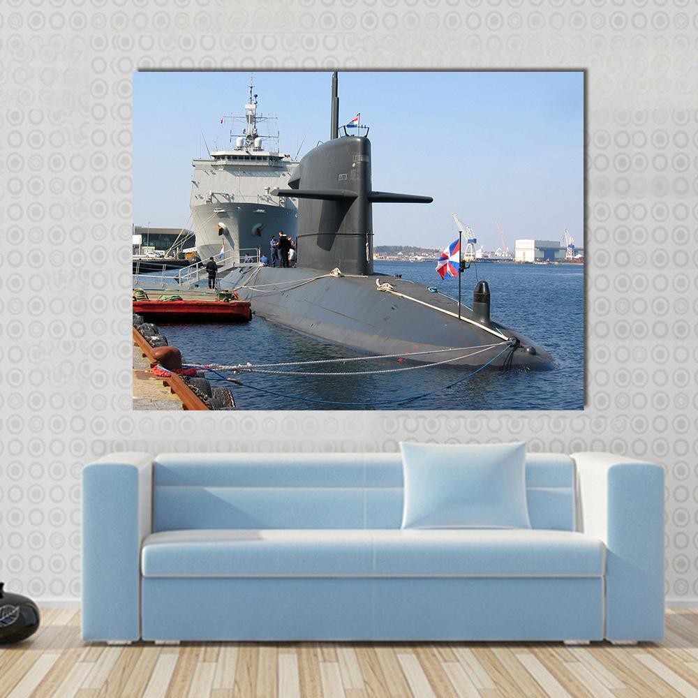 Docked Submarine Canvas Wall Art-1 Piece-Gallery Wrap-48" x 32"-Tiaracle