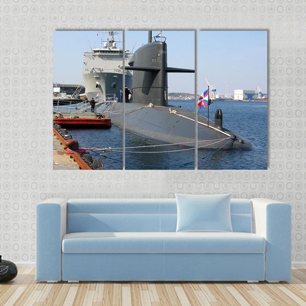 Docked Submarine Canvas Wall Art-3 Horizontal-Gallery Wrap-37" x 24"-Tiaracle