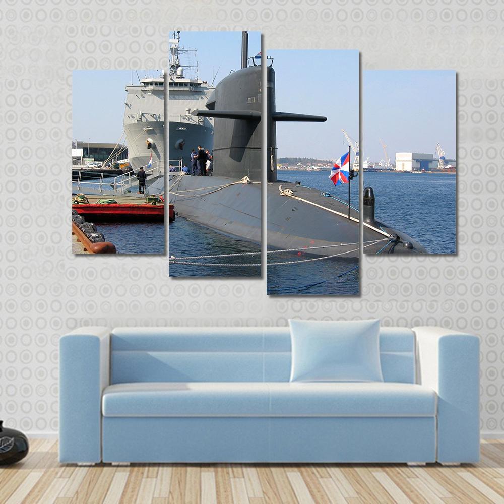 Docked Submarine Canvas Wall Art-4 Pop-Gallery Wrap-50" x 32"-Tiaracle