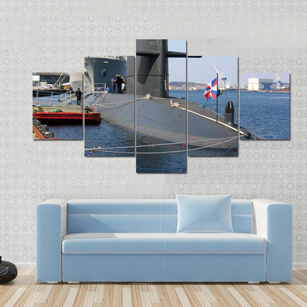 Docked Submarine Canvas Wall Art-5 Star-Gallery Wrap-62" x 32"-Tiaracle